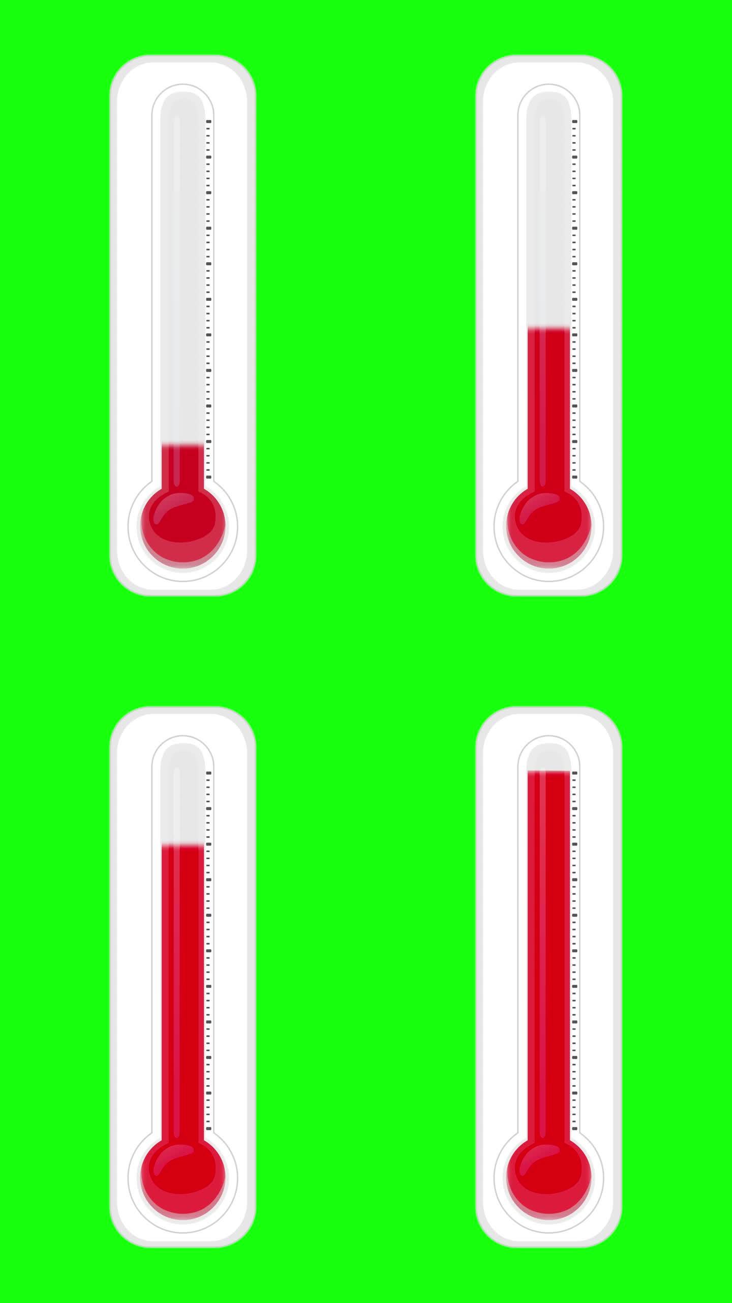最小和平面设计温度计动画可循环背景库存视频-空气温度测量设备运动图-温度计随时间增加的动画-温度计随