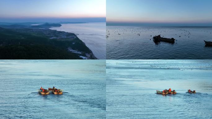 清晨渔民出海 海岸风光
