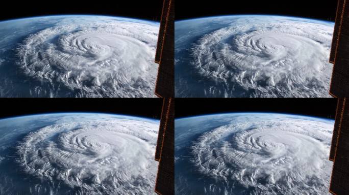 2018年9月14日，国际空间站拍摄的飓风佛罗伦萨在北卡罗来纳州莱特斯维尔海滩附近登陆时的一级风暴