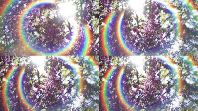 来自len optic的具有真正彩虹光斑的樱花树