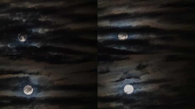 中秋夜晚天空中快速运动的云与月亮