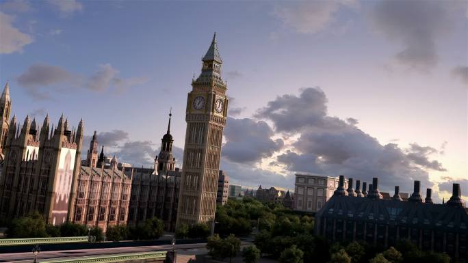 英国伦敦泰晤士河畔标志伊丽莎白塔大本钟