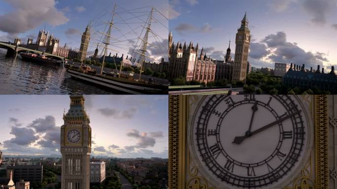 英国伦敦泰晤士河畔标志伊丽莎白塔大本钟