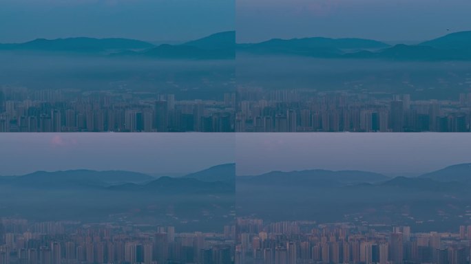 长虫山拍摄昆明晨雾