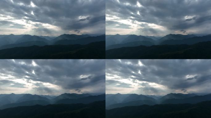 夏天傍晚桂林大山上空的积雨云和夕阳