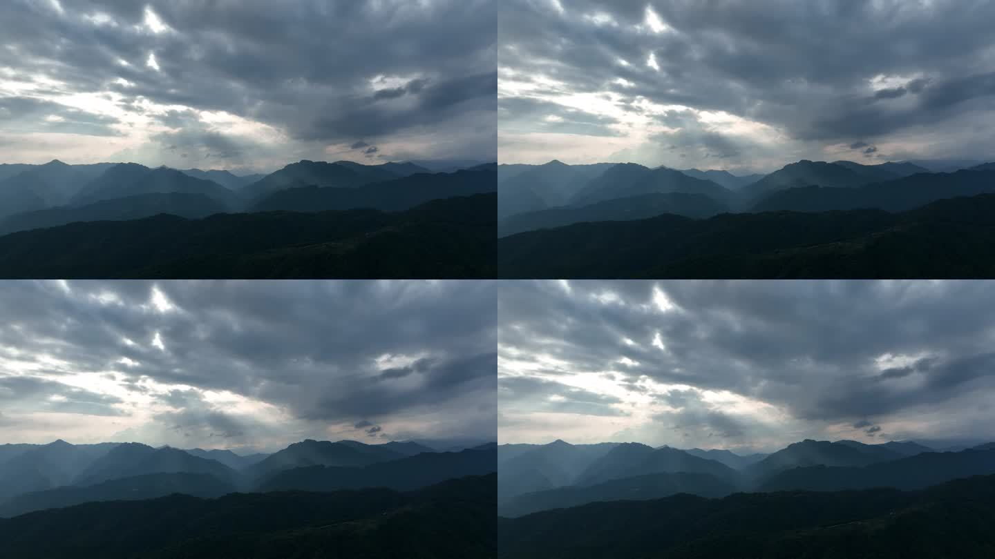 夏天傍晚桂林大山上空的积雨云和夕阳