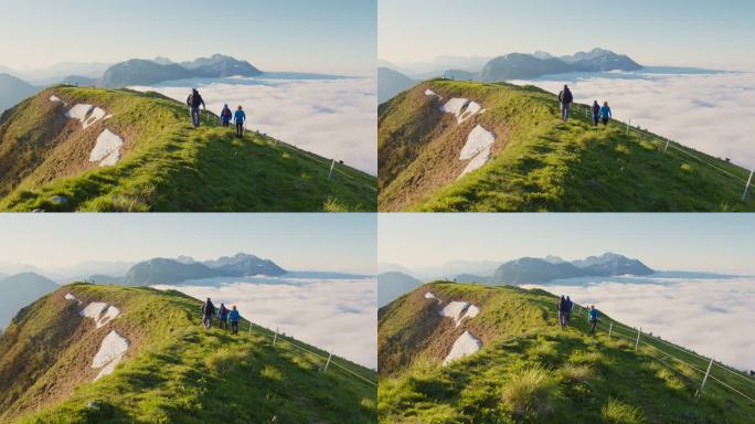 斯洛莫徒步旅行者走在山脊上