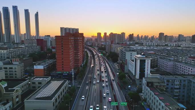 沈阳城市交通街道高架桥快速干道航拍视频