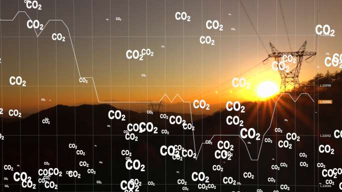 二氧化碳和二氧化碳排放是全球空气和气候污染的概念。电源线折线图