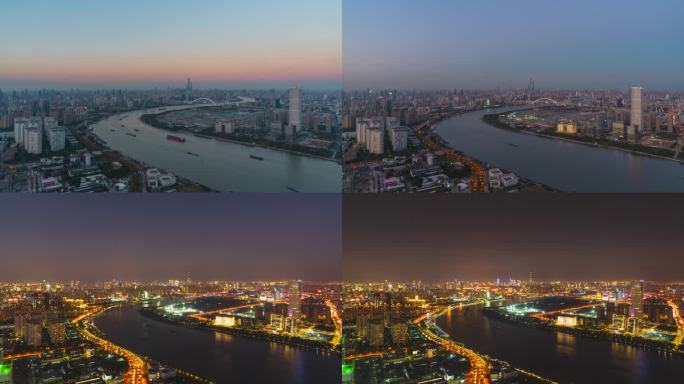 4K 上海徐汇俯瞰黄浦江蜿蜒陆家嘴日转夜
