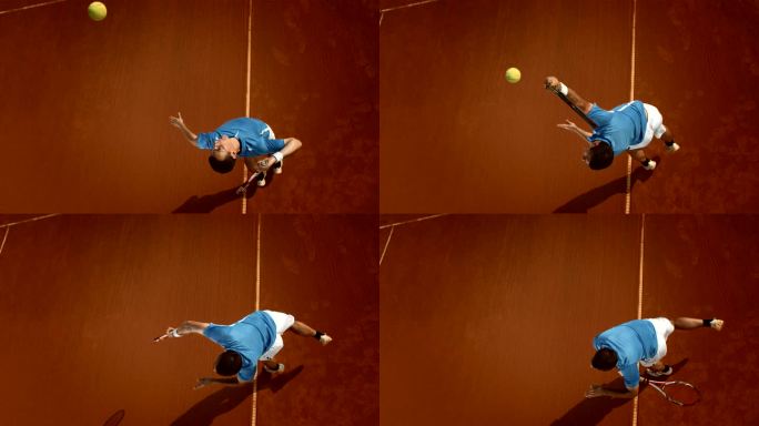 高清超慢Mo：网球运动员在红土场发球