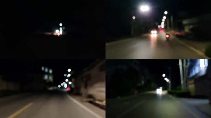 夜晚乡村公路行车开车行驶车流车灯逆光移动