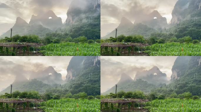 桂林阳朔月亮山雨后风光延时拍摄