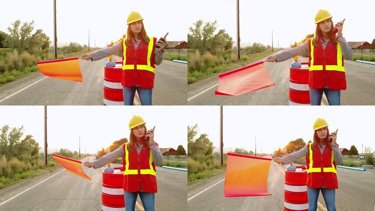 美国西部拉美裔男性和女性道路施工和维护工人4K视频