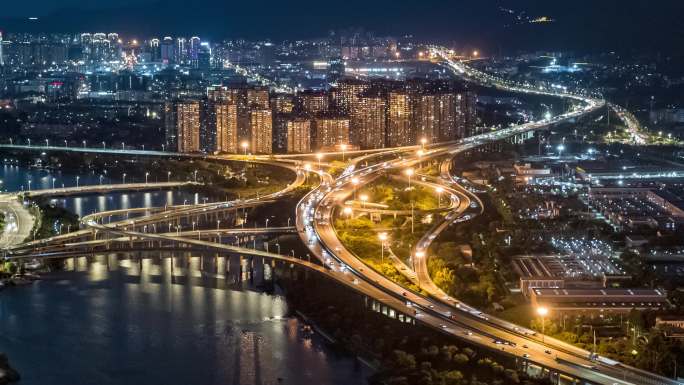 福州国货互通闽江二环夜景航拍