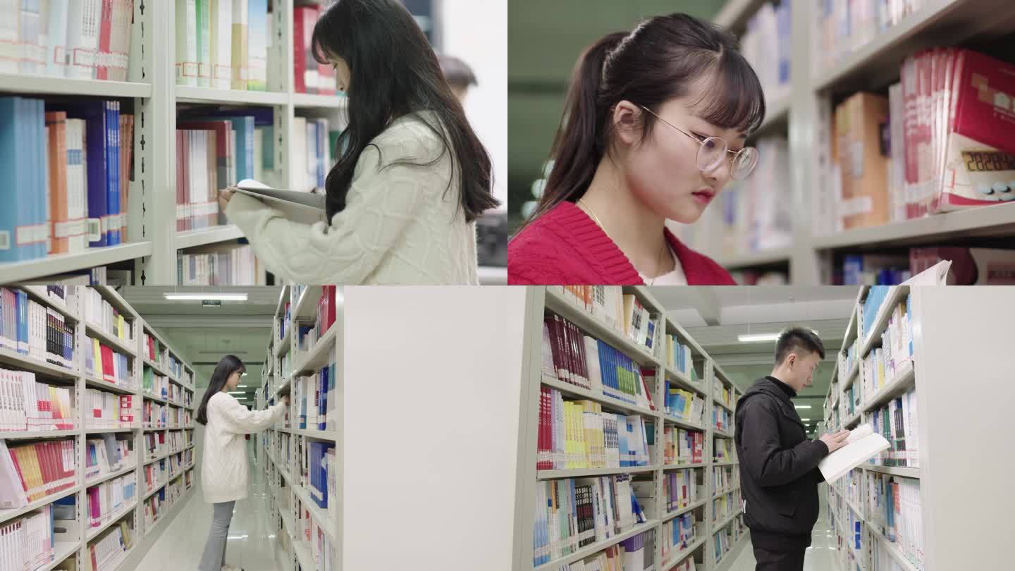 【4K】一组图书馆书架看书学习