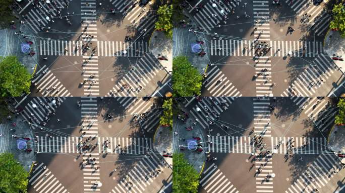 大城市人行横道的T/L无人机视角，我们周围的技术