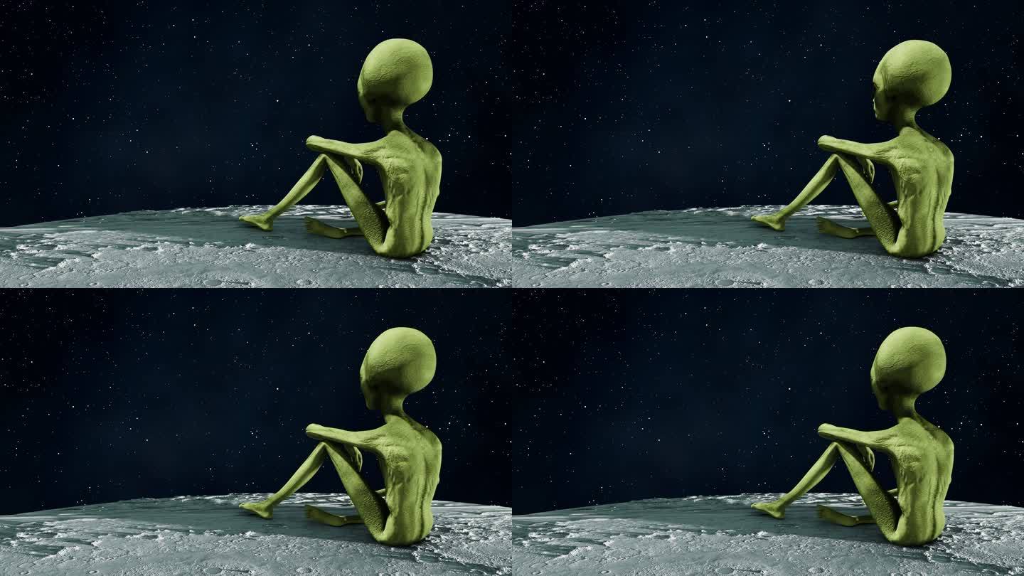 外星人坐在行星表面