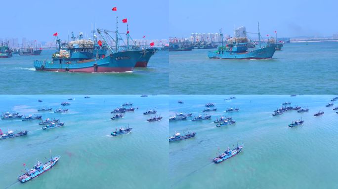 渔船出海 开渔节 渔船作业 渔船捕捞航拍