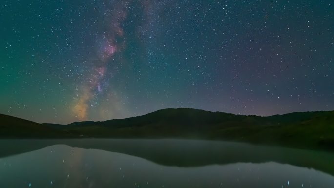 湖水湖泊山上星空延时