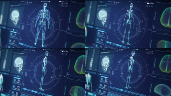 具有未来hud医疗屏幕数据仪表板界面4K的数字监视器。