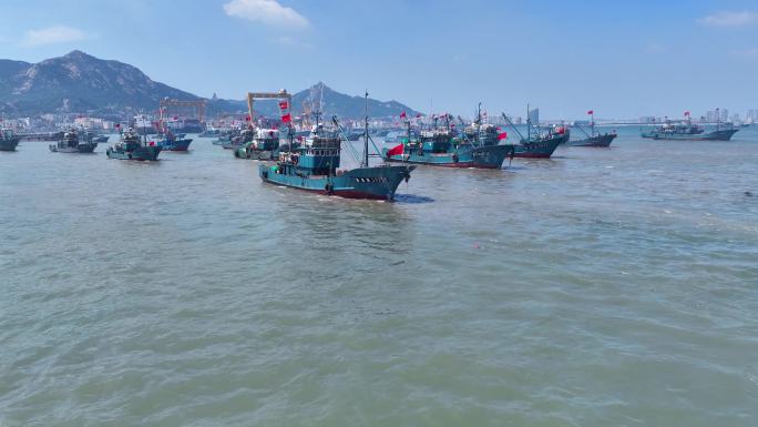 渔船出海渔港码头开渔节航拍-5