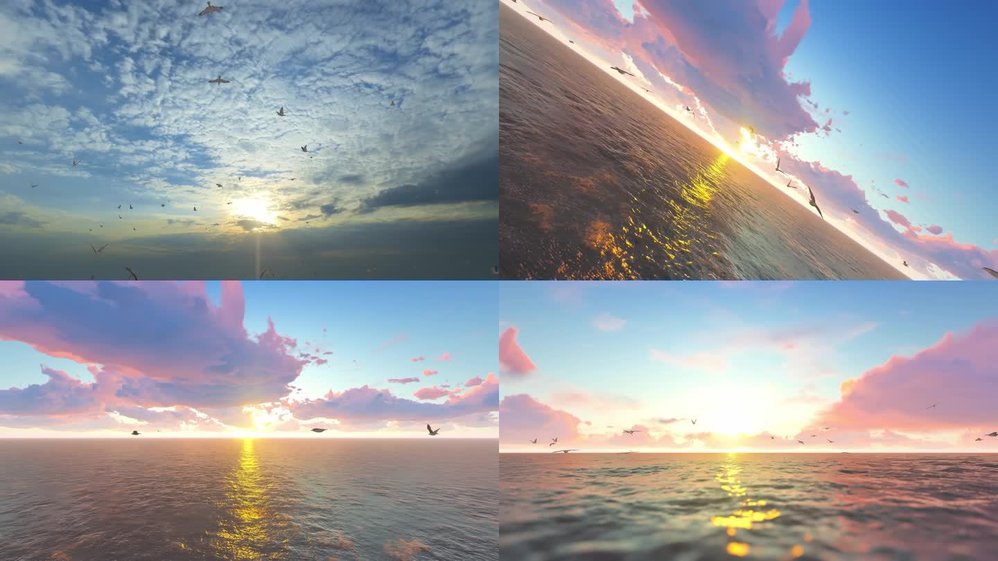 蓝天大海海鸥朝阳日出夕阳素材集合