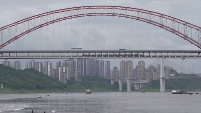 重庆南岸区朝天门大桥轻轨空镜