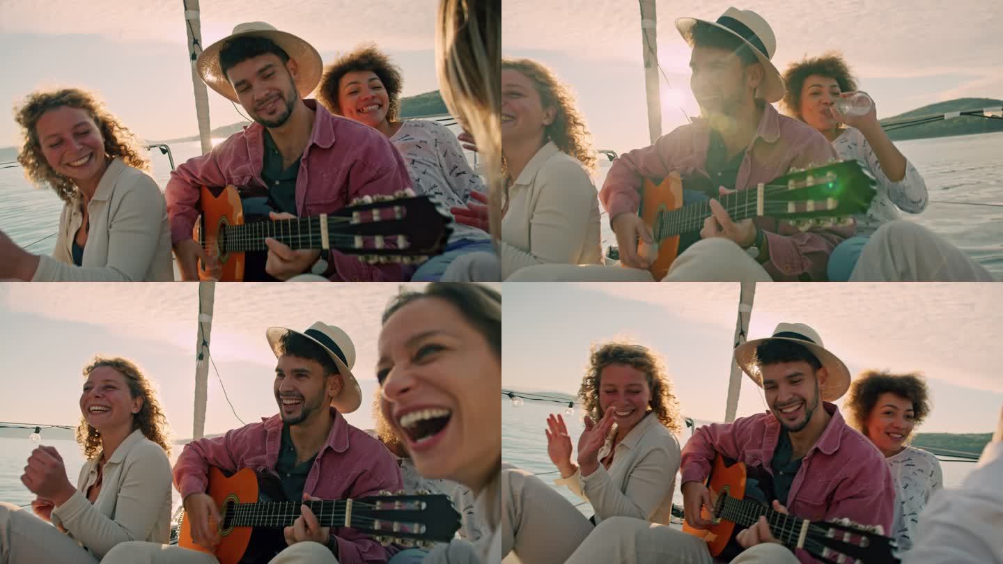 斯洛·莫：一群朋友在船的甲板上唱歌很有趣