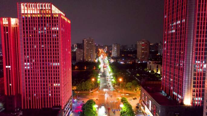 4K航拍长沙县夜景星沙繁华夜景灯光8