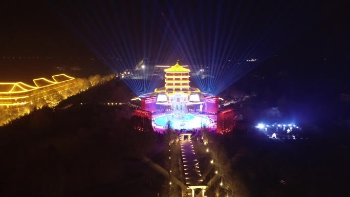 河南焦作温县陈家沟万人习练太极拳夜景航拍