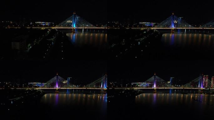 航拍湖南益阳西流湾大桥夜景灯光 (2)
