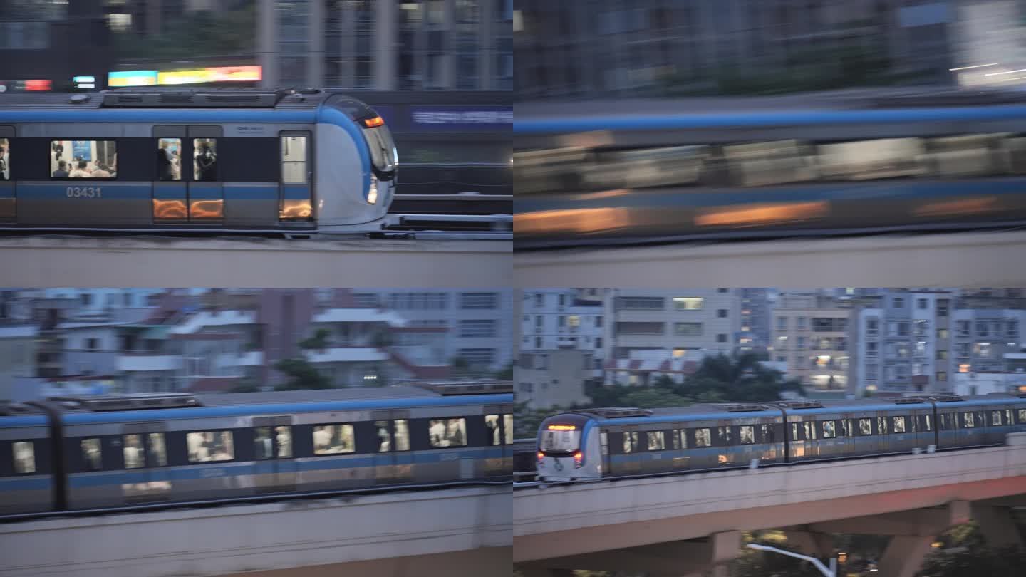 4K正版-地铁列车出站城市夜景 01