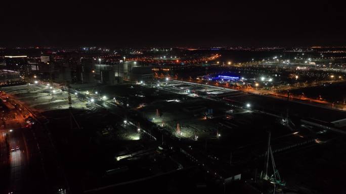 4K原素材-开发建设中的临港新城夜景