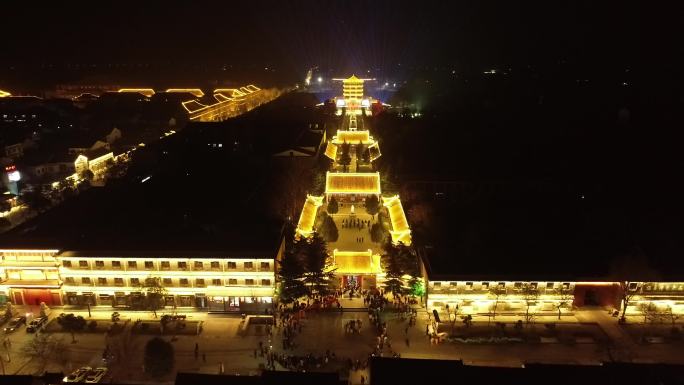 河南焦作温县陈家沟万人习练太极拳夜景航拍