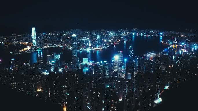 香港夜景全景航拍蓝色调一国两制
