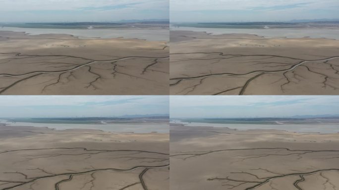 鄱阳湖枯水季干旱场景航拍