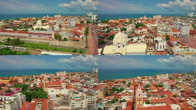 哥伦比亚卡塔赫纳玻利瓦尔航空拍摄了殖民时代的历史城市卡塔赫纳德印地亚（Cartagena de In