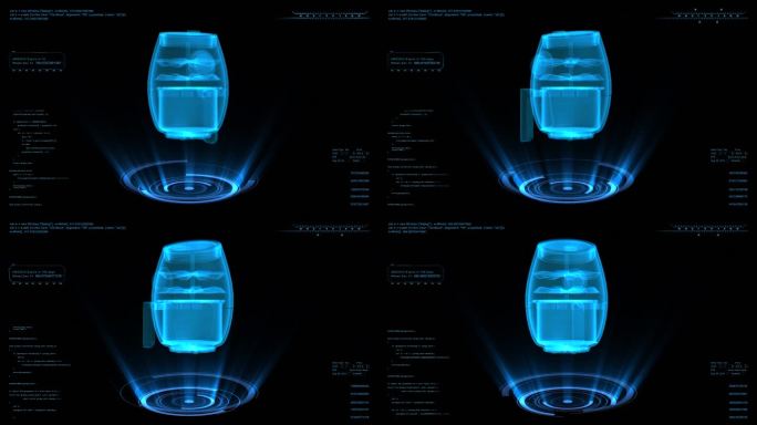 蓝色全息线框科技空气炸锅素材带通道