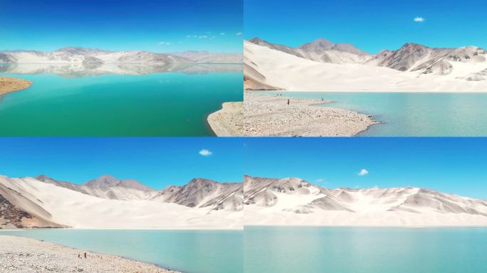 新疆南疆白沙湖景点航拍湖泊沙漠绿洲