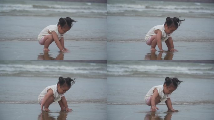 海边嬉戏 小女孩 天真 可爱 游玩