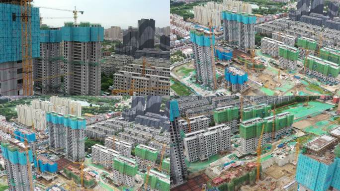 4K城市在建楼盘 施工工地 现场航拍大景