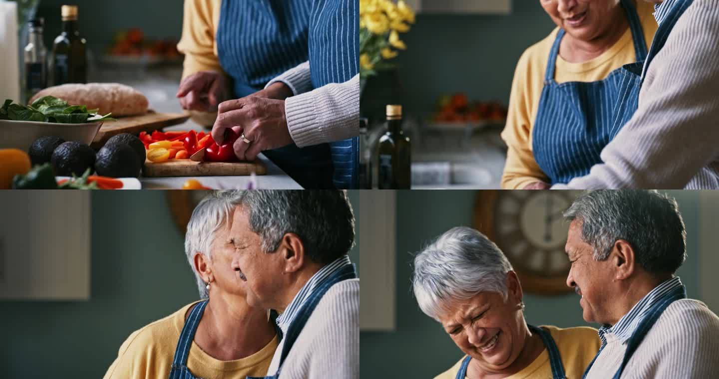 一对幸福的老年夫妇在家吃健康餐的4k视频片段