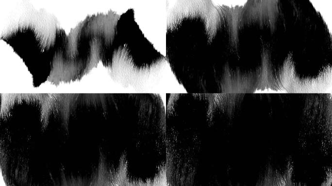 墨水喷溅：抽象覆盖了屏幕上的污浊和薄膜纹理，黑色油漆条纹，罗夏效应