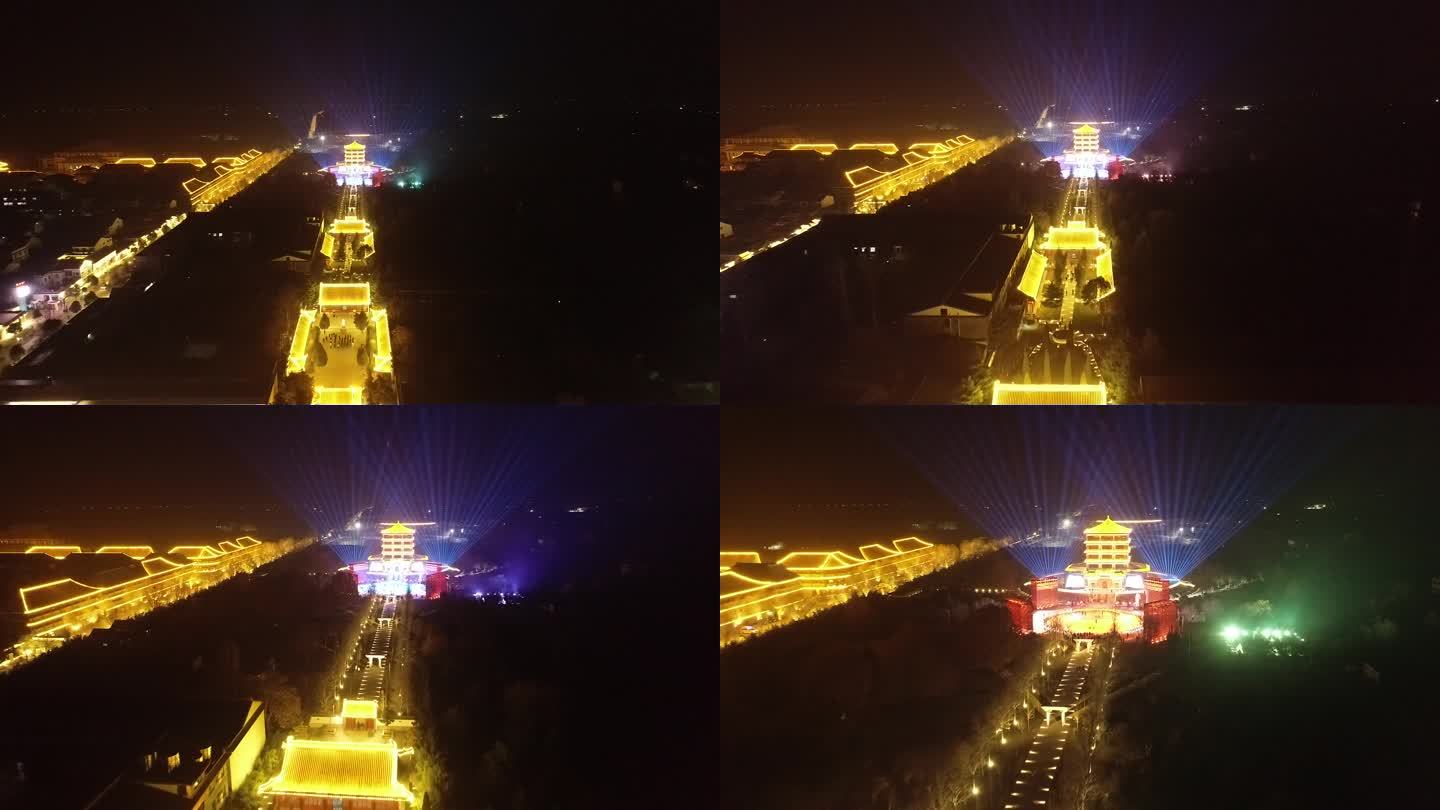 河南焦作温县陈家沟万人习练太极拳夜景航拍