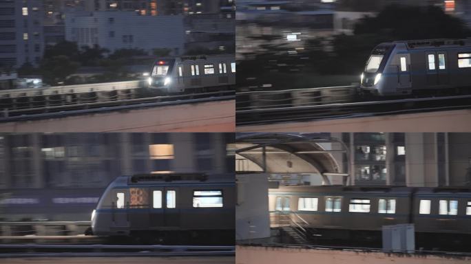 4K正版-地铁列车进站城市夜景 01