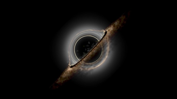 超大质量黑洞的3d动画，云中的明亮黑洞，黑暗星系的星云区域，在深空电影拍摄中旋转，概念空间背景。科幻