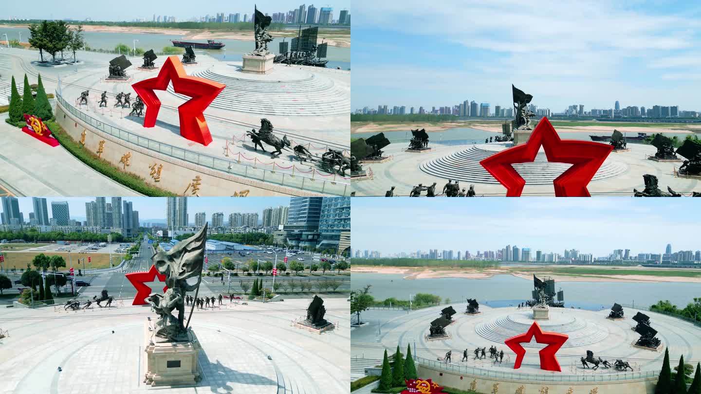航拍延时南昌红军雕塑广场