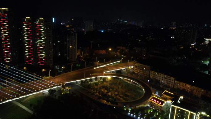 湖南益阳城市夜景交通航拍
