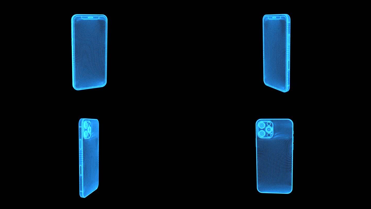 蓝色全息线框科技苹果手机素材动画带通道